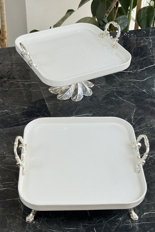 2'li Porselen Gümüş Sofra & Sunum & İkramlık & Kahvaltı Seti