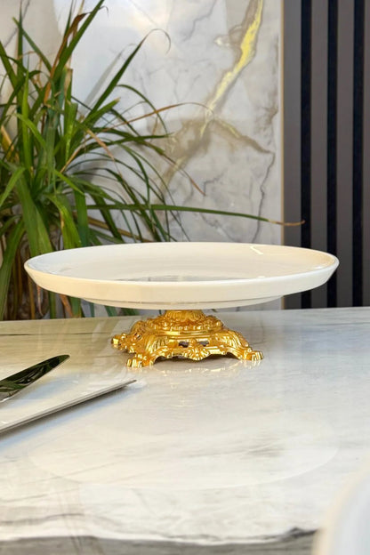 Porselen 360 Döner Standlı Pasta Sunum Tabağı ( 27 Cm)