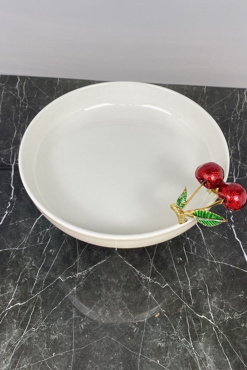 Kiraz Detaylı Ayaklı Porselen Kase & Salata Sunum Kasesi