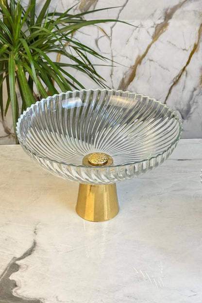 Gold Metal Ayaklı Cam Kase & Salata Meyve Sunumluğu Servisliği (YIKANABİLİR)