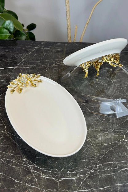 Bron 2'li Oval Porselen Sunumluk Tabak & Ayaklı Tabak