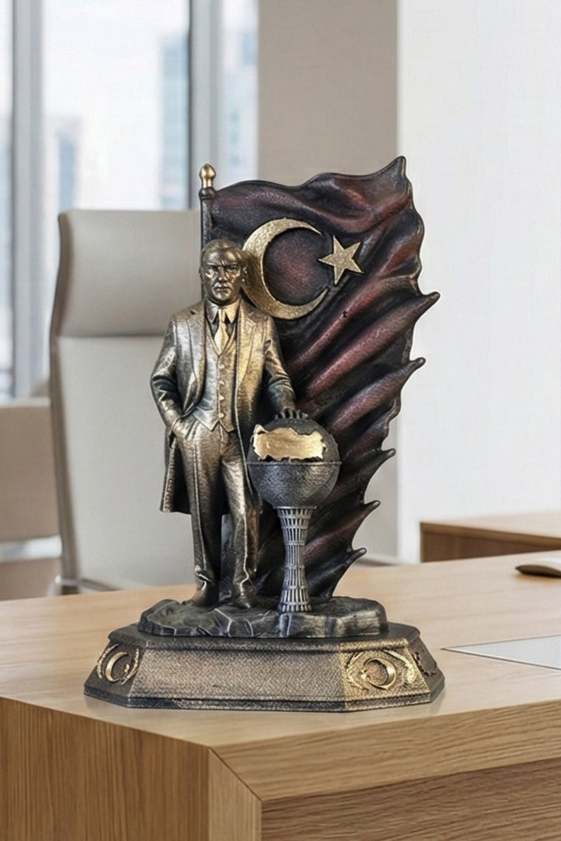 Atatürk Boydan Bayraklı Türkiye haritalı biblo