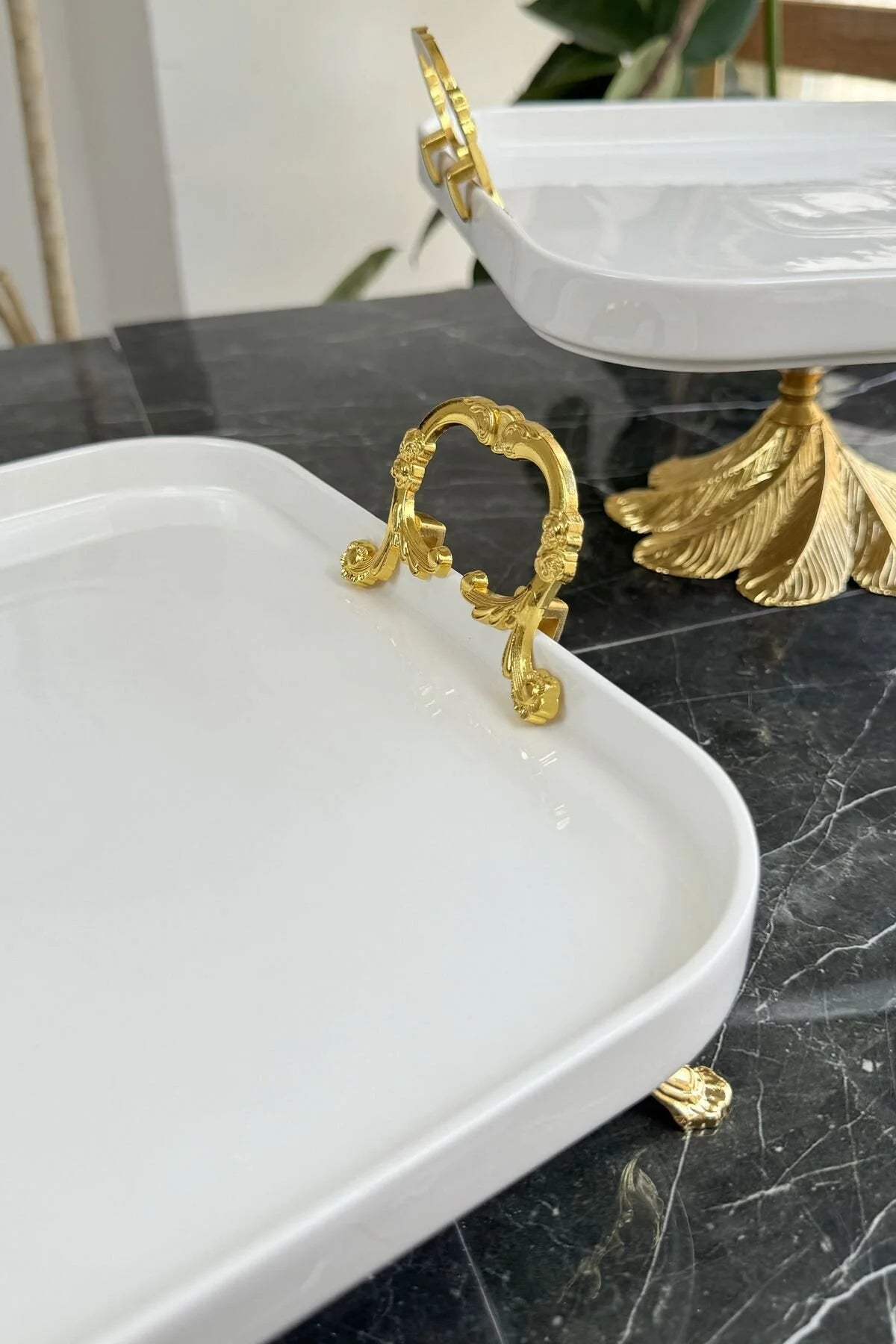 2'li Porselen Gold Sofra & Sunum & İkramlık & Kahvaltı Seti