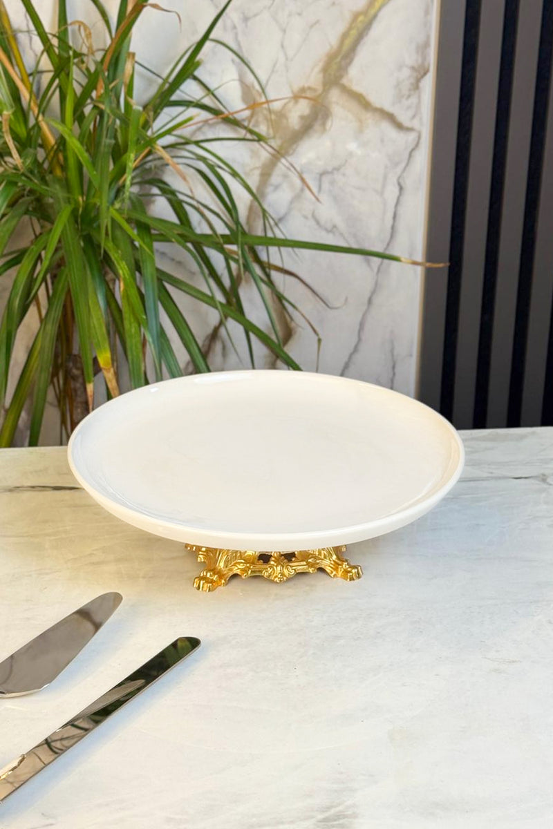 Porselen 360 Döner Standlı Pasta Sunum Tabağı ( 27 Cm)