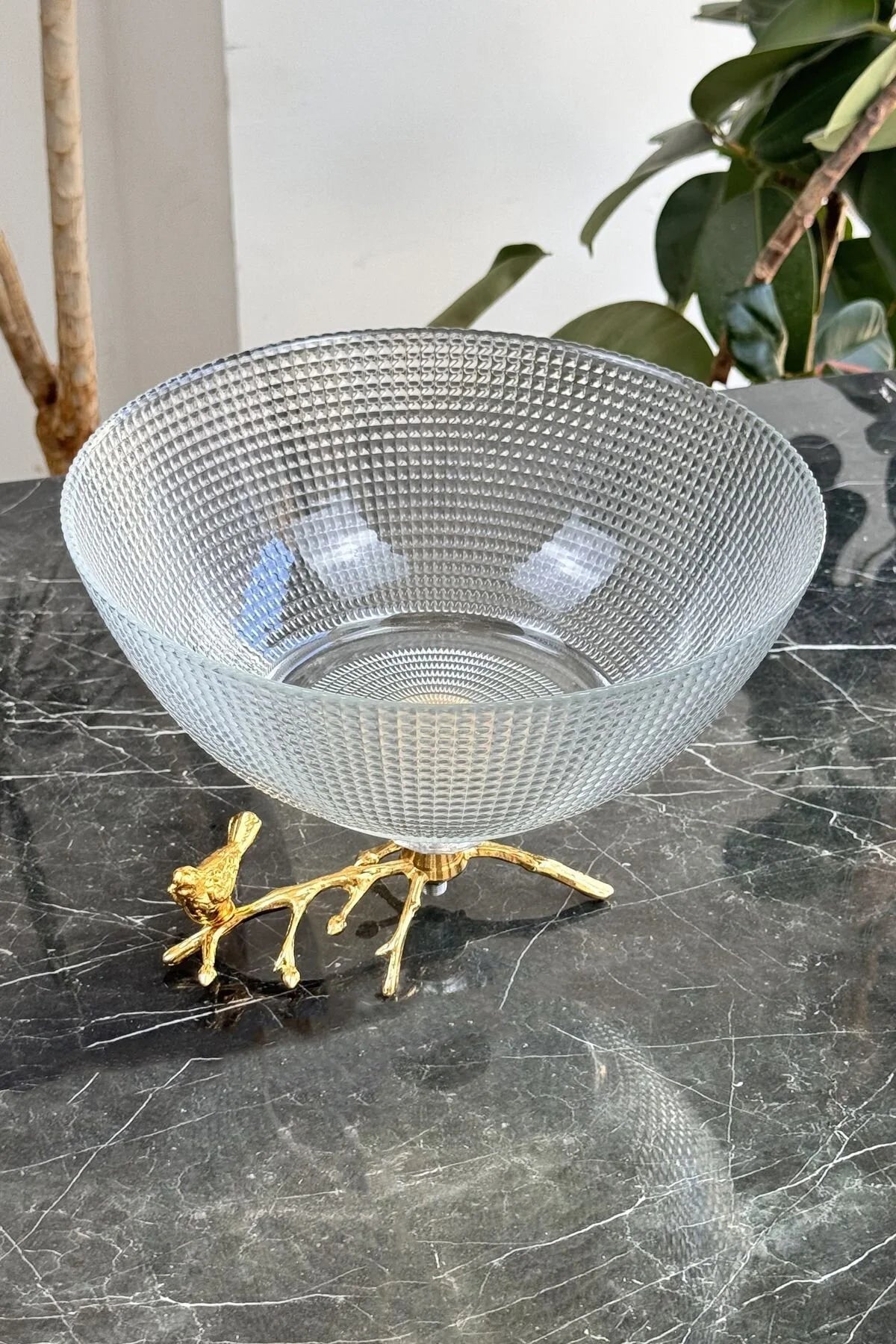 Gold Dal Ayak Cam Salata Kasesi Meyve Sunumluğu İkramlığı
