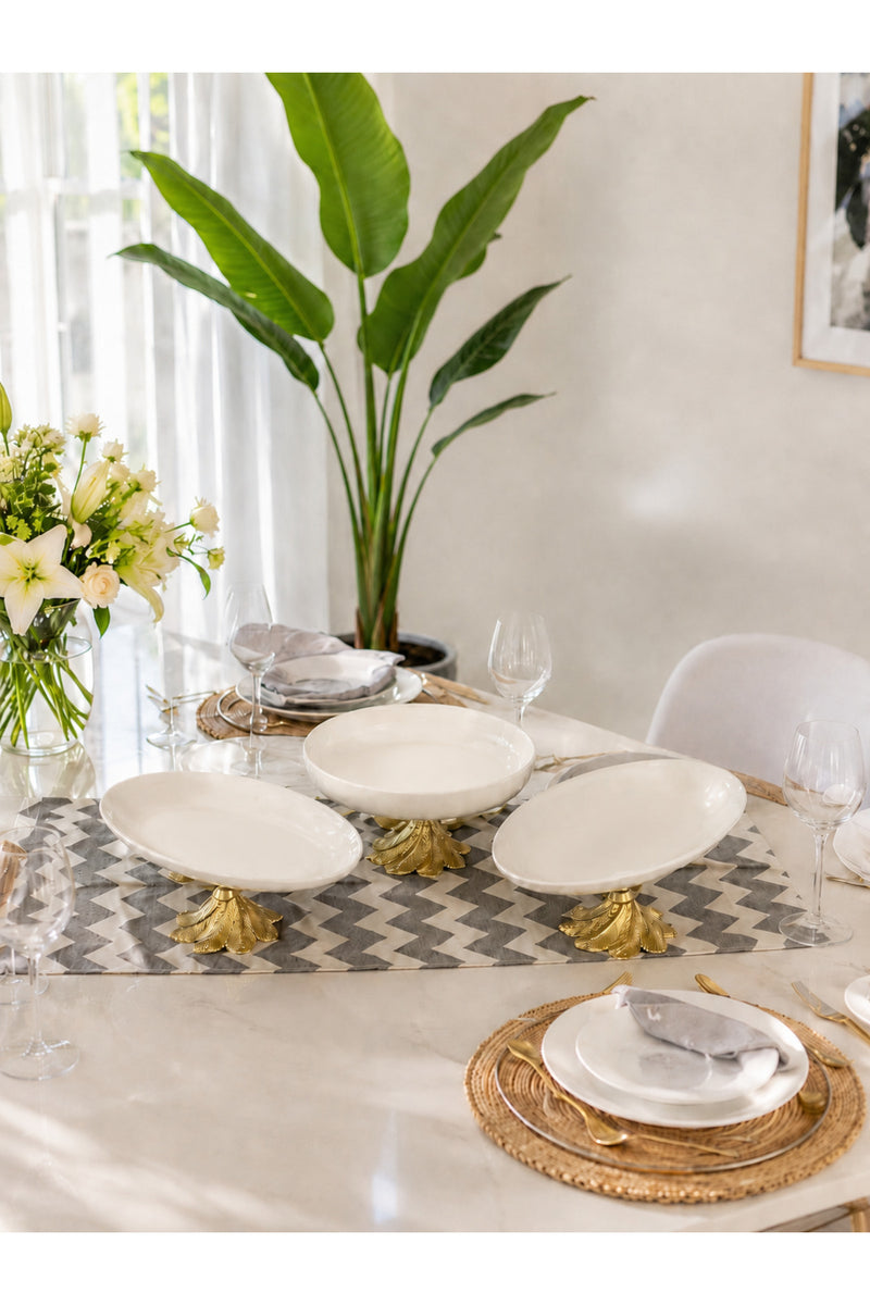 3'Lü Porselen Kand Ayaklı Sofra Sunum Tabağı Seti & Meze Yemek Tatlı Salata Sunumluğu