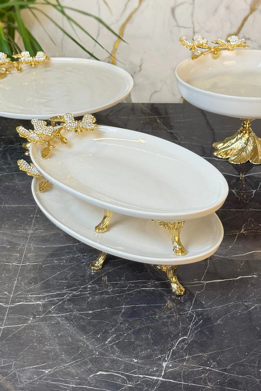 2'li Pırlanta Kelebek Porselen Kayık Meze Tabağı