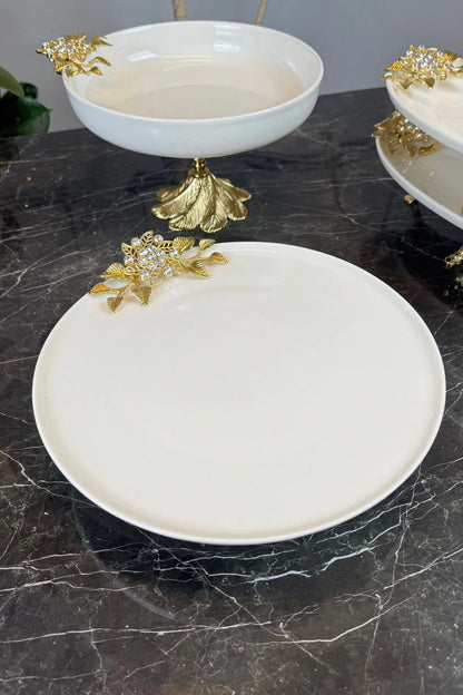 4 Parça Bron Gold Porselen Sofra Sunum Servis Seti & Yemek Tabağı Salata Kasesi Oval Meze Tabağı