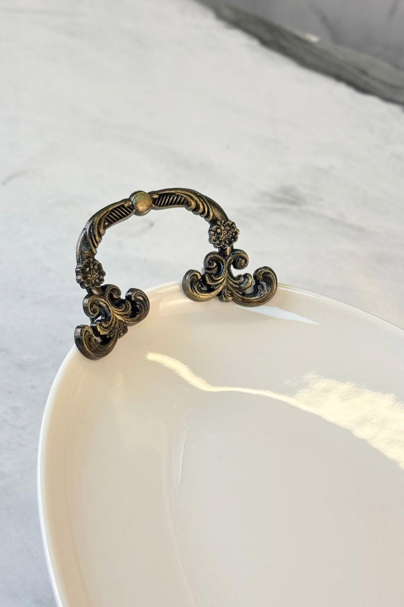 4 Parça Porselen Antik Sunum Tabak Seti & Kase Tabak Kayık Servisliği