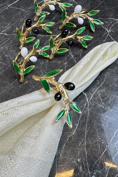 6'lı Gold Peçete Halkası Siyah Beyaz Zeytin Peçete Yüzüğü