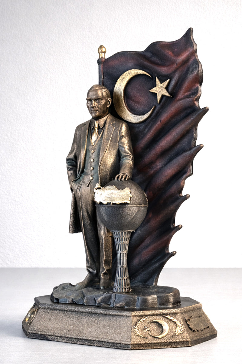 Atatürk Boydan Bayraklı Türkiye haritalı biblo