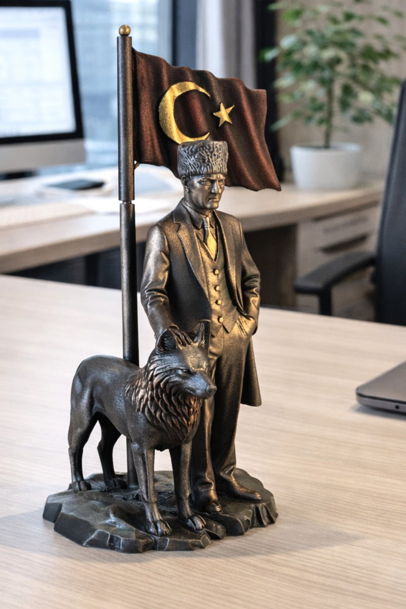 Atatürk Kalpaklı Yanı Bozkurt Bayraklı Biblo ( Özel Tasarım )