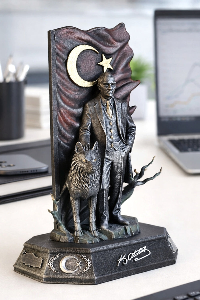 Atatürk Yanında kurt Arkası Boydan Bayraklı Biblo