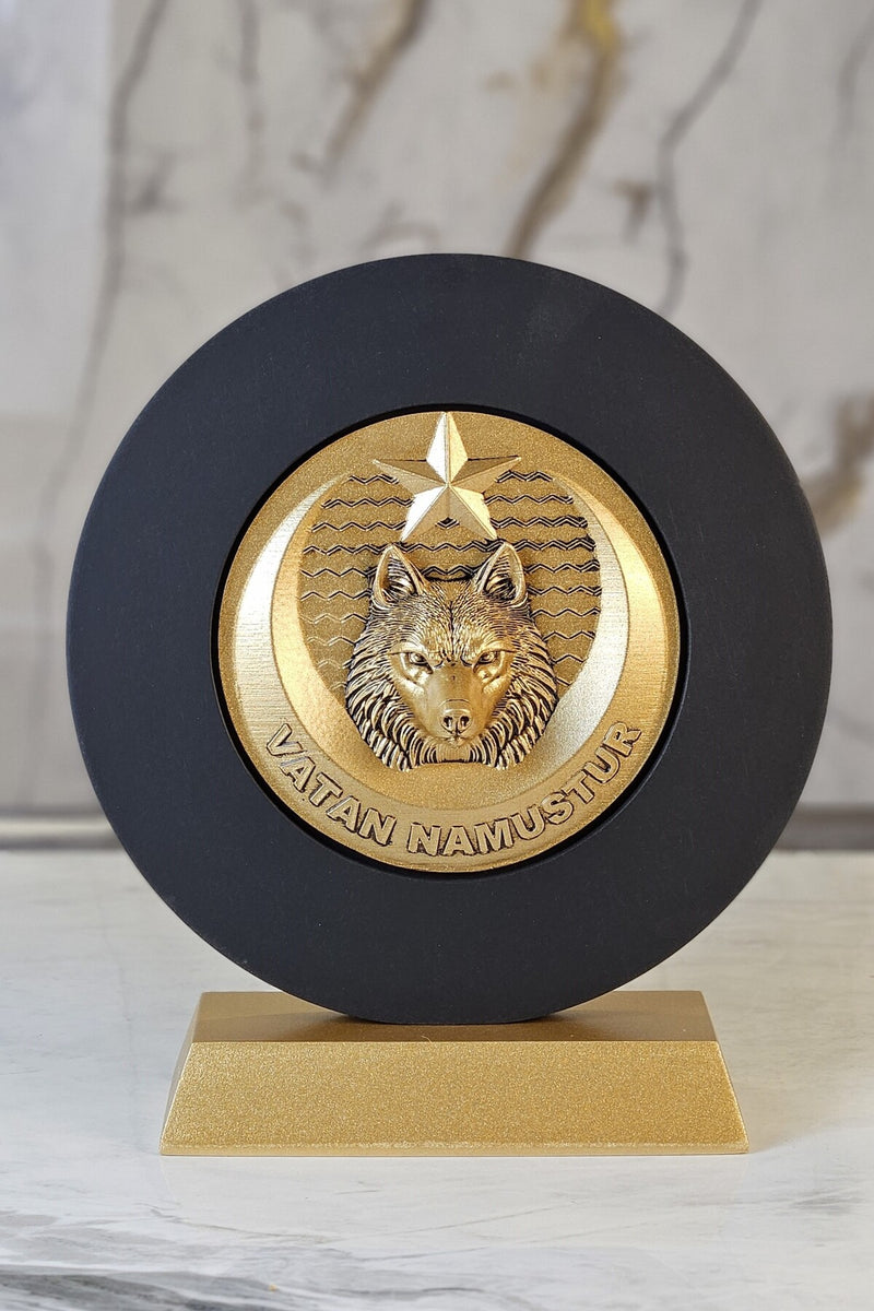 Özel tasarım Rölyef Ayyıldız Bozkurt biblo Gold