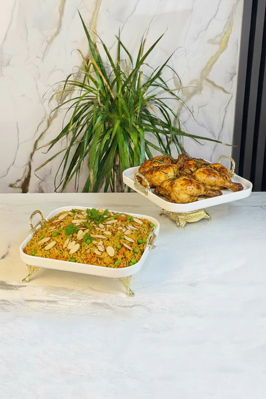 2'Li Ayaklı Kare Porselen Sunum Tabağı & Yemek Meze Salata Servisliği