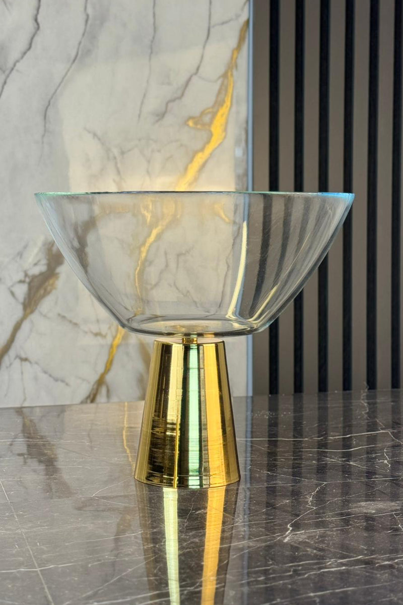 Gold Metal Ayaklı Cam Sunumluk Salata Meyve Tatlı Servis Kasesi