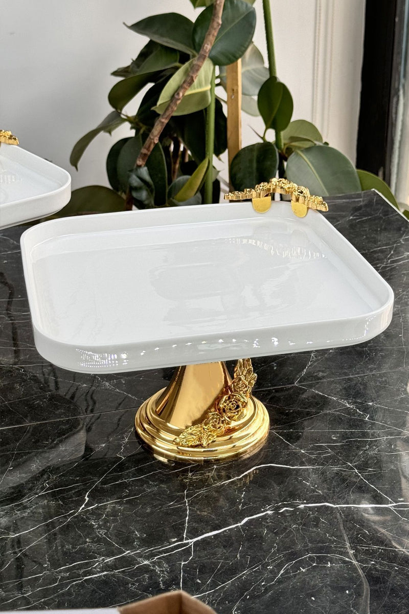 Metal Ayaklı Porselen Tabak Pasta & Kurabiye & Yemek Servis Seti Sunumluk