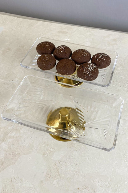 2'li Gold Metal Ayaklı Madlen Cam Sunum Tabağı & Ikramlık Tatlı Servis Tabağı