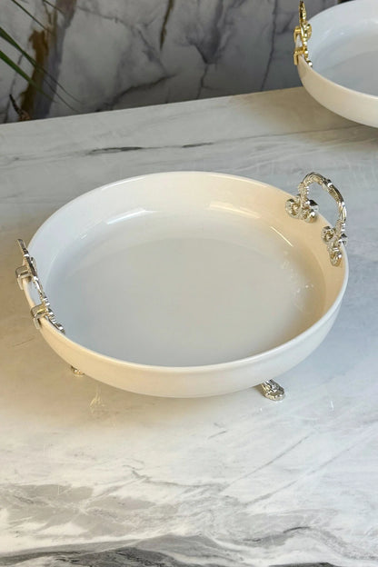 Metal Ayaklı Kulplu Porselen Kase & Salata Meyve Meze Sunumluğu