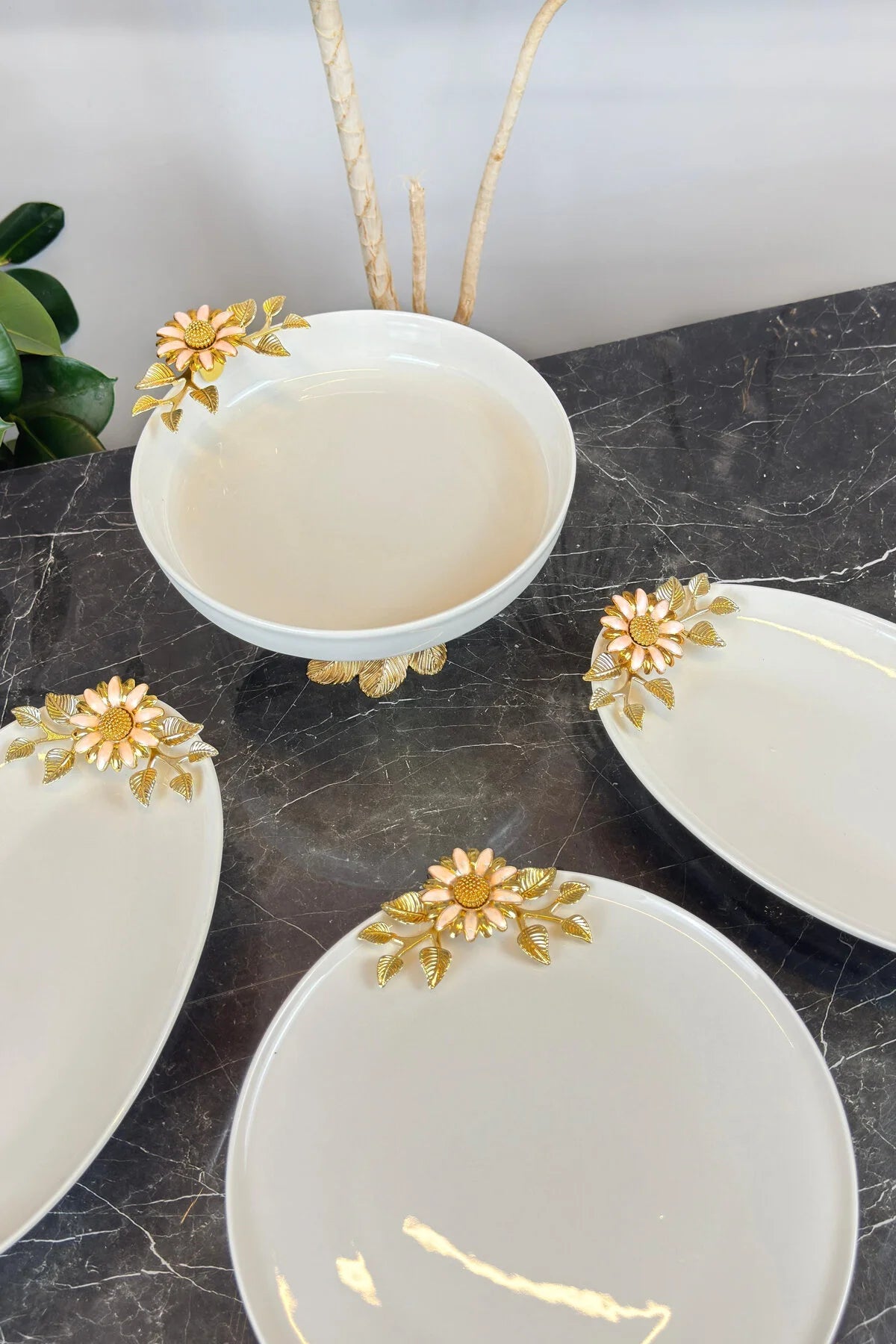 6 Parça Porselen Sofra Sunum Seti & Yemek Tabağı Salata Kasesi Kurabiyelik Oval Meze Tabağı