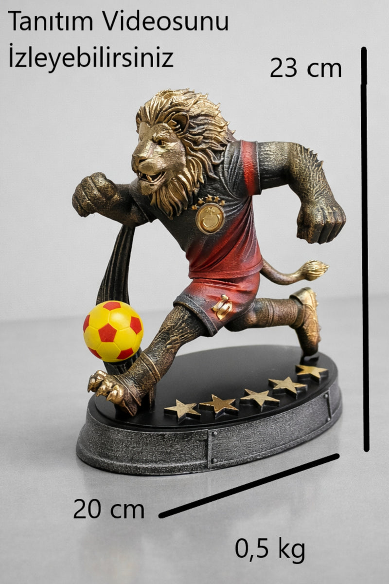 Sarı-Kırmızı Futbolcu aslan maskot biblo , obje
