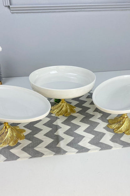 3'Lü Porselen Kand Ayaklı Sofra Sunum Tabağı Seti & Meze Yemek Tatlı Salata Sunumluğu