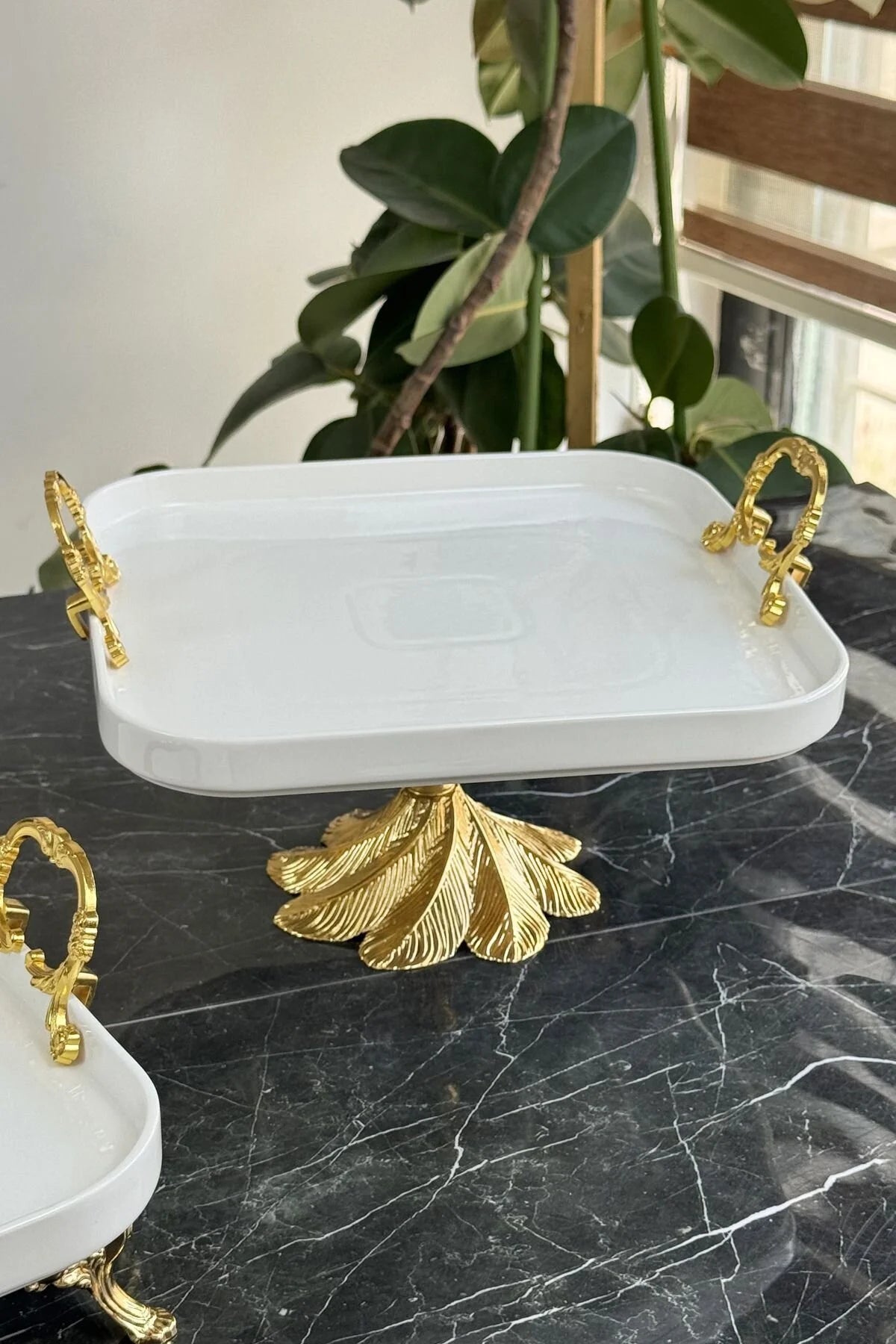 2'li Porselen Gold Sofra & Sunum & İkramlık & Kahvaltı Seti