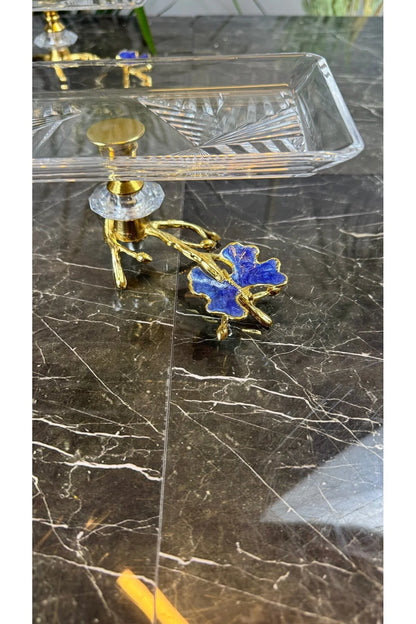 2’li Gold Dal Madlen Cam Sunum Tabağı & İkramlık Tatlı Servis Tabağı
