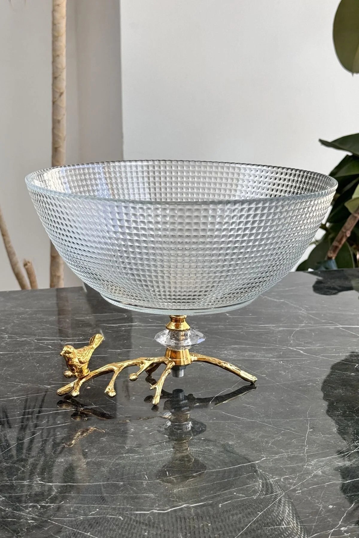 Gold Dal Ayak Cam Salata Kasesi Meyve Sunumluğu İkramlığı