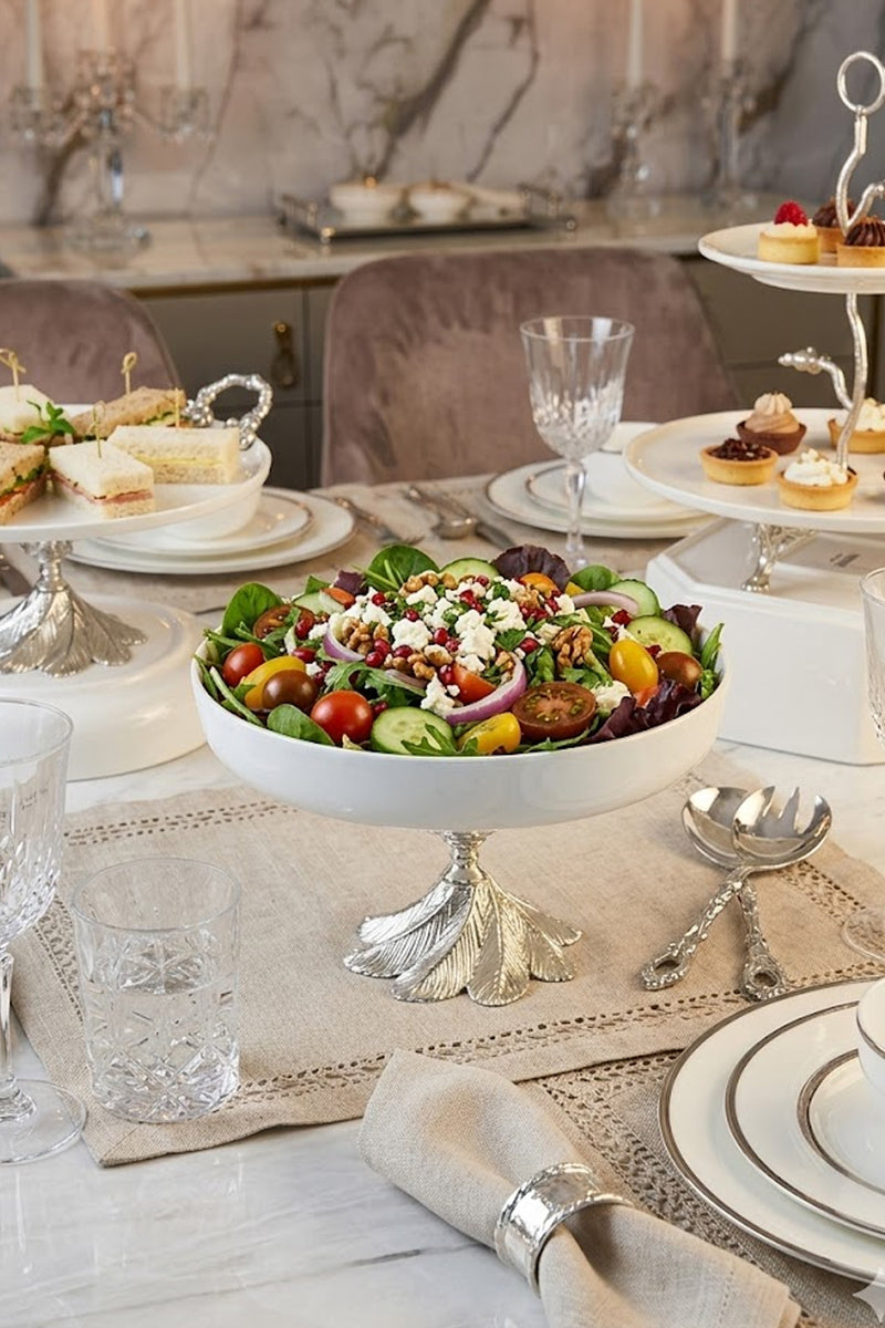 Gümüş Kand Metal Ayaklı Porselen Salata Sunum Kasesi
