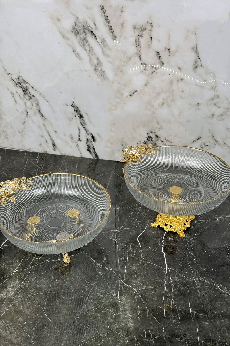 2'Li Gold Detaylı Ayaklı Salata Meze Yemek Sunumluk Kase