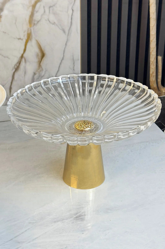 Vervo Gold Metal Ayaklı Cam Tabak & Kurabiye Kek Pasta Servisliği Sunumluğu (YIKANABİLİR)