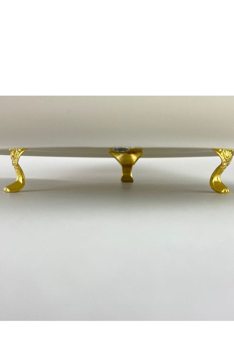 Lüx Ayaklı Tutmalı Porselen Sunumluk Tabak Gold Detaylı & Sunumluk Servislik Tabak