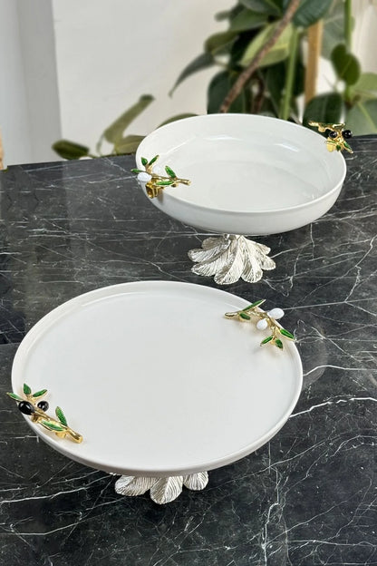 Zeytin Model Porselen Tabak Sofra & Sunum & Meyvelik & Tatlı Servis Seti