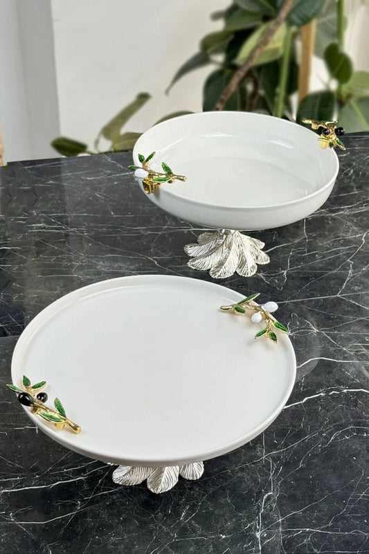 Zeytin Model Porselen Tabak Sofra & Sunum & Meyvelik & Tatlı Servis Seti