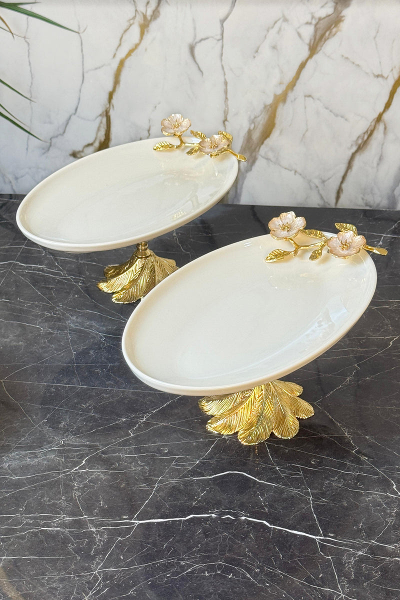 Laleza Kand Ayaklı 2'Li Oval Meze Sunum Tabağı & Porselen Kayık Tabak