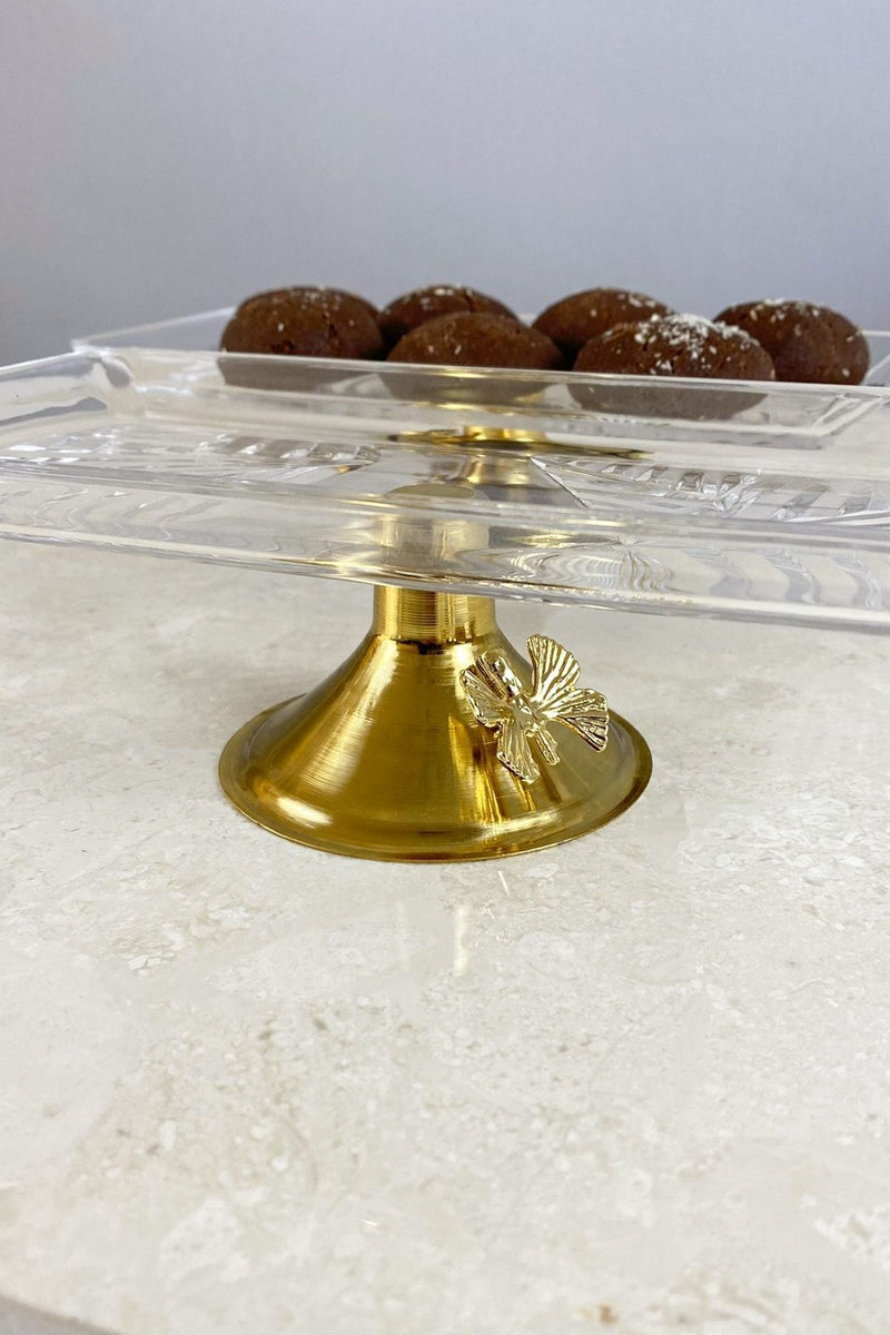 2'li Gold Metal Ayaklı Madlen Cam Sunum Tabağı & Ikramlık Tatlı Servis Tabağı