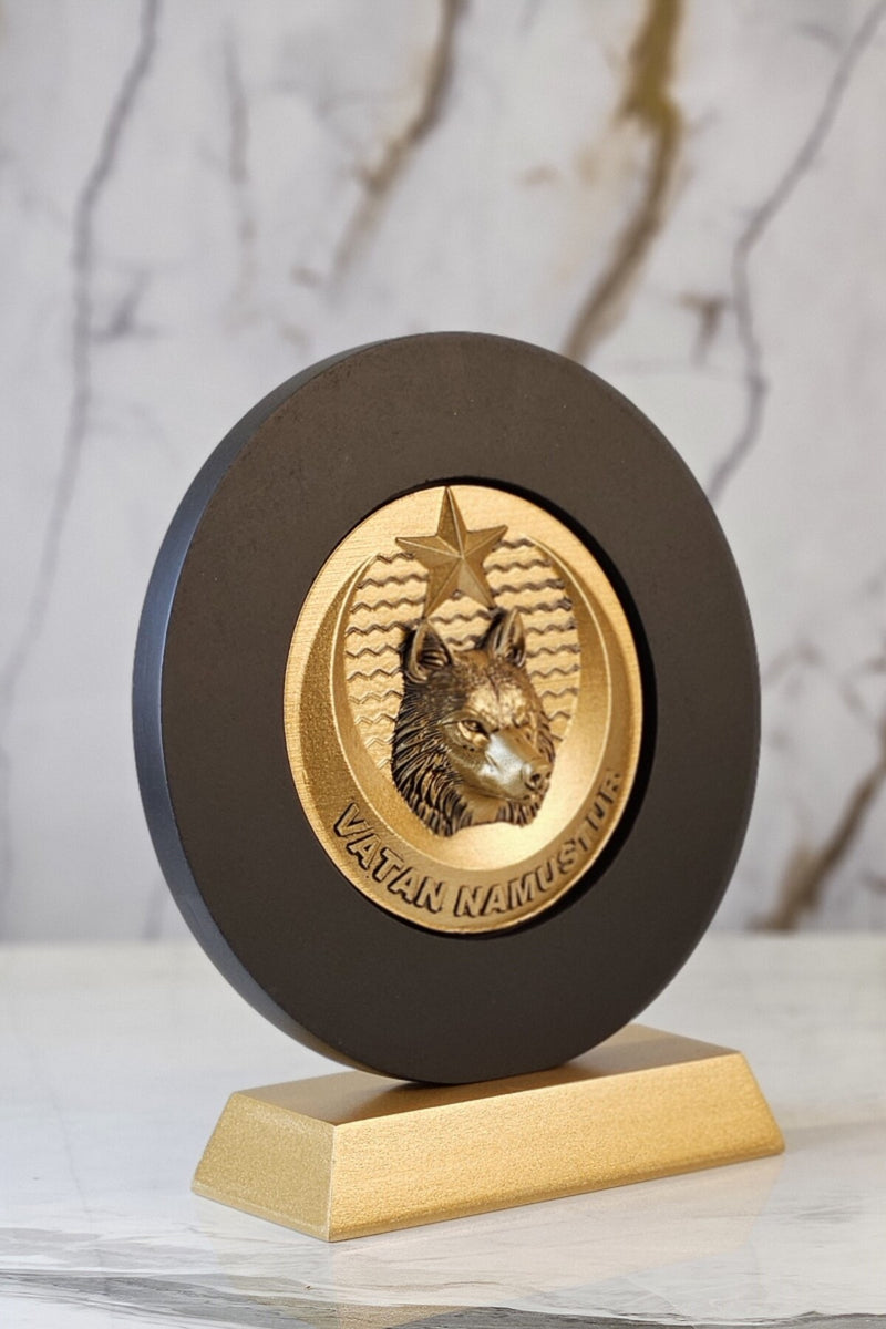 Özel tasarım Rölyef Ayyıldız Bozkurt biblo Gold