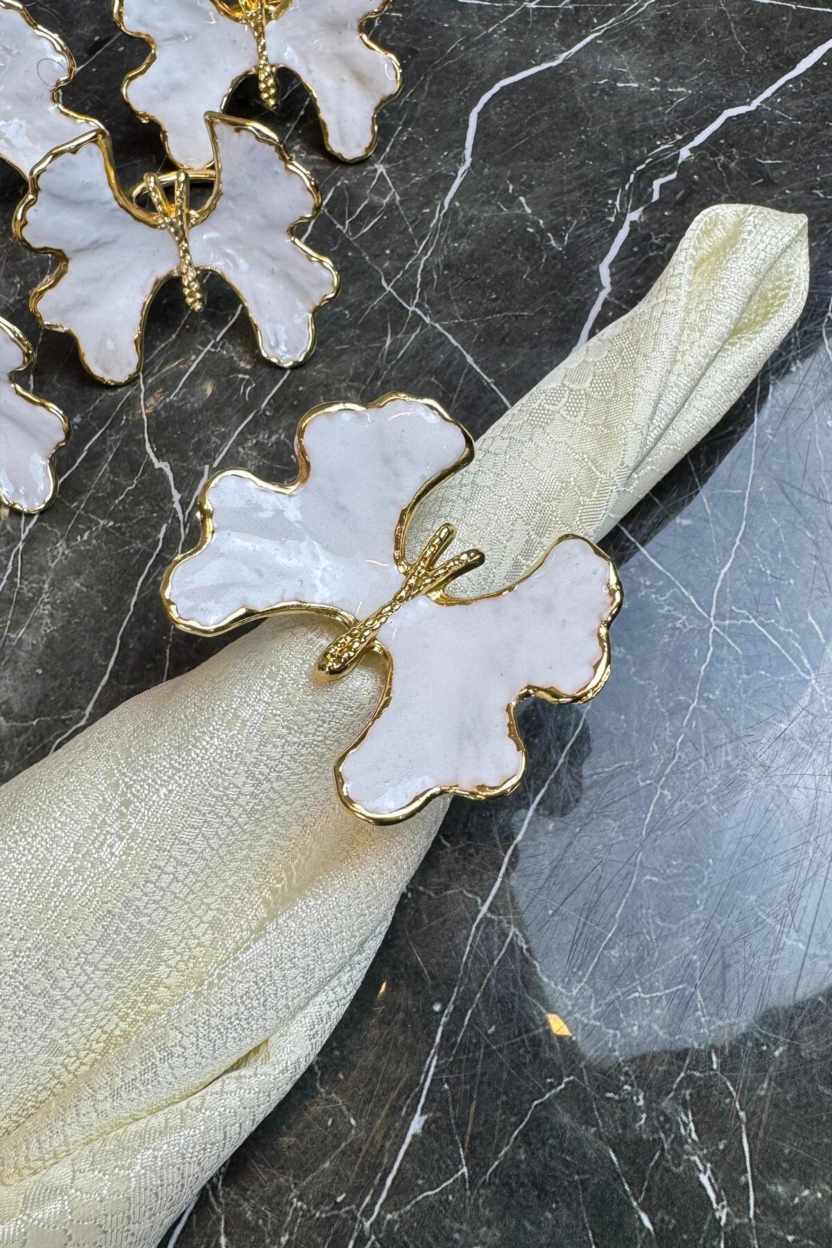 6'lı Gold Peçete Halkası White Butterfly Peçete Yüzüğü