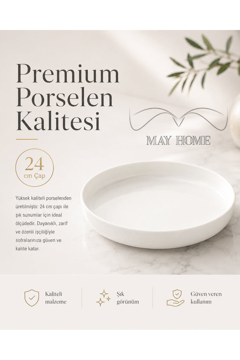 Porselen Derin Salata Kasesi & Büyük Boy Sunum Servis Kasesi 24 Cm