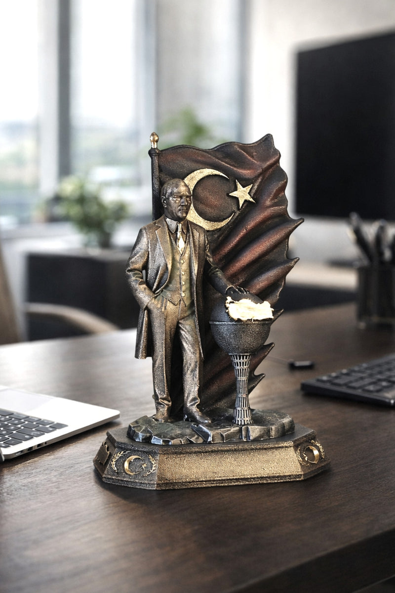 Atatürk Boydan Bayraklı Türkiye haritalı biblo