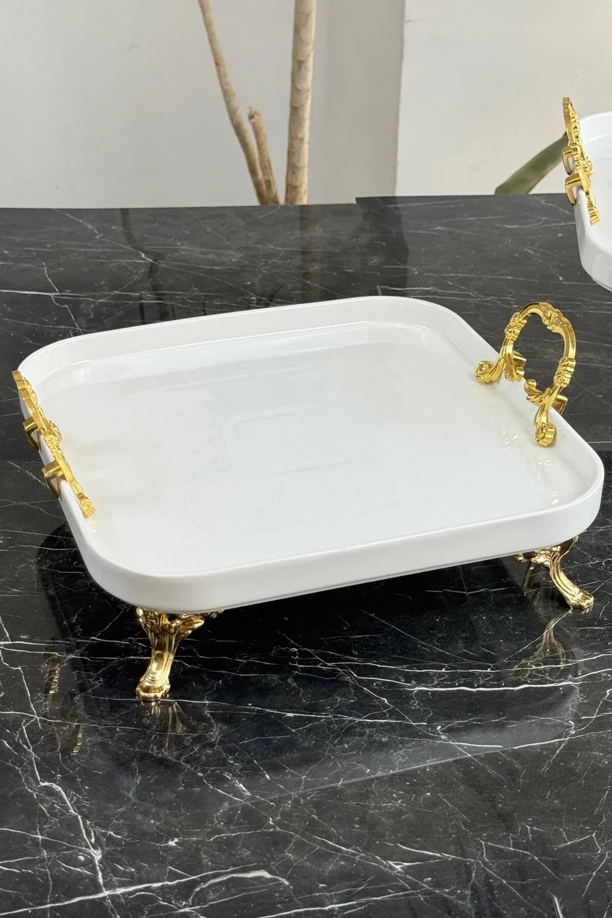 2'li Porselen Gold Sofra & Sunum & İkramlık & Kahvaltı Seti