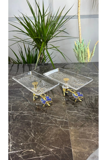2’li Gold Dal Madlen Cam Sunum Tabağı & İkramlık Tatlı Servis Tabağı
