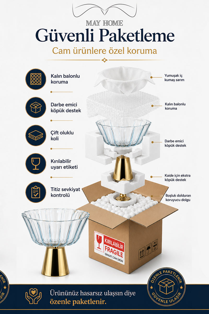 Gold Metal Ayaklı Cam Sunumluk Salata Meyve Tatlı Servis Kasesi
