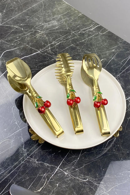 3'Lü Kiraz Servis Sunum Makarna Pasta Salata Kek Maşa Seti