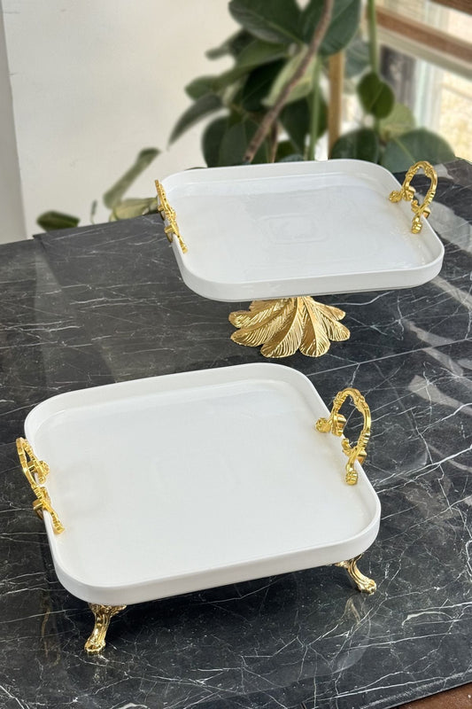 2'li Porselen Gold Sofra & Sunum & İkramlık & Kahvaltı Seti