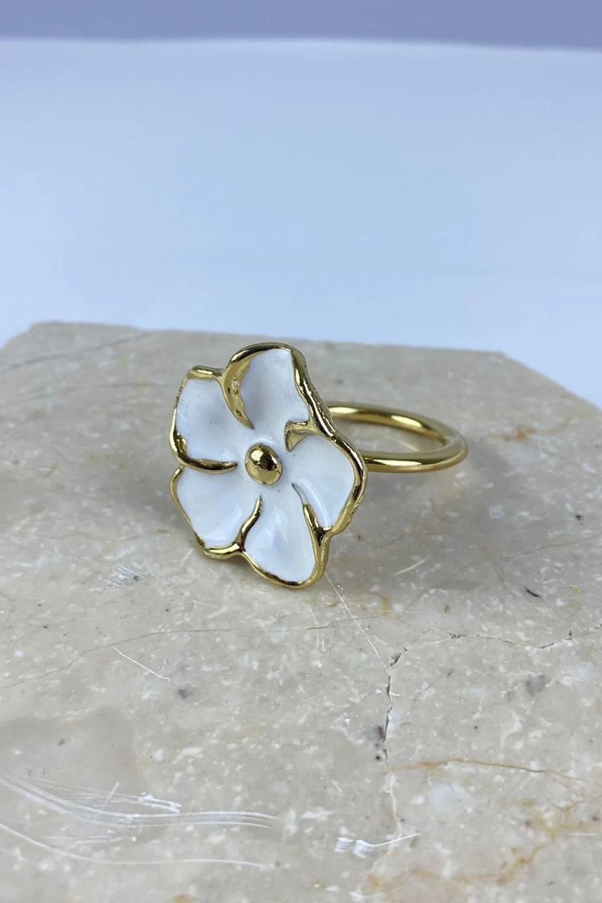 6 Adet Gold Metal Beyaz Çiçek Halkalı Peçete Yüzüğü Halkası