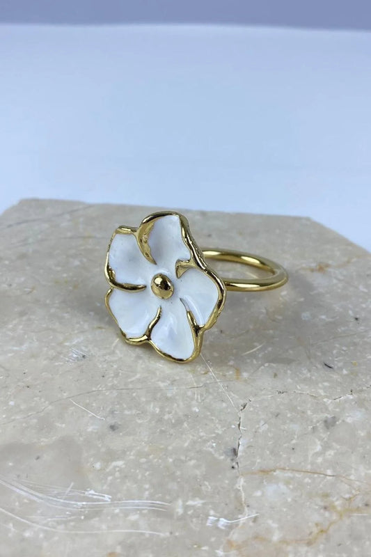 6 Adet Gold Metal Beyaz Çiçek Halkalı Peçete Yüzüğü Halkası