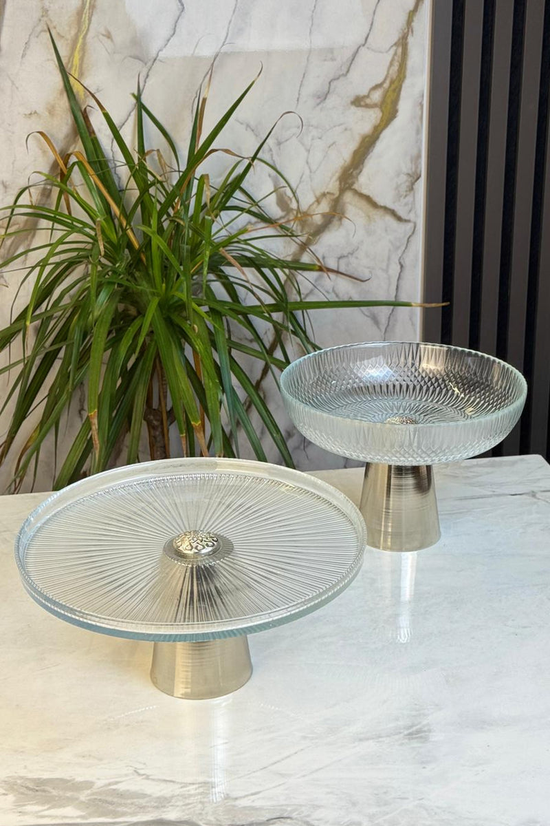 2'Li Yaldızlı Cam Lüks Set & Tabak Kase Sunum Servis Seti