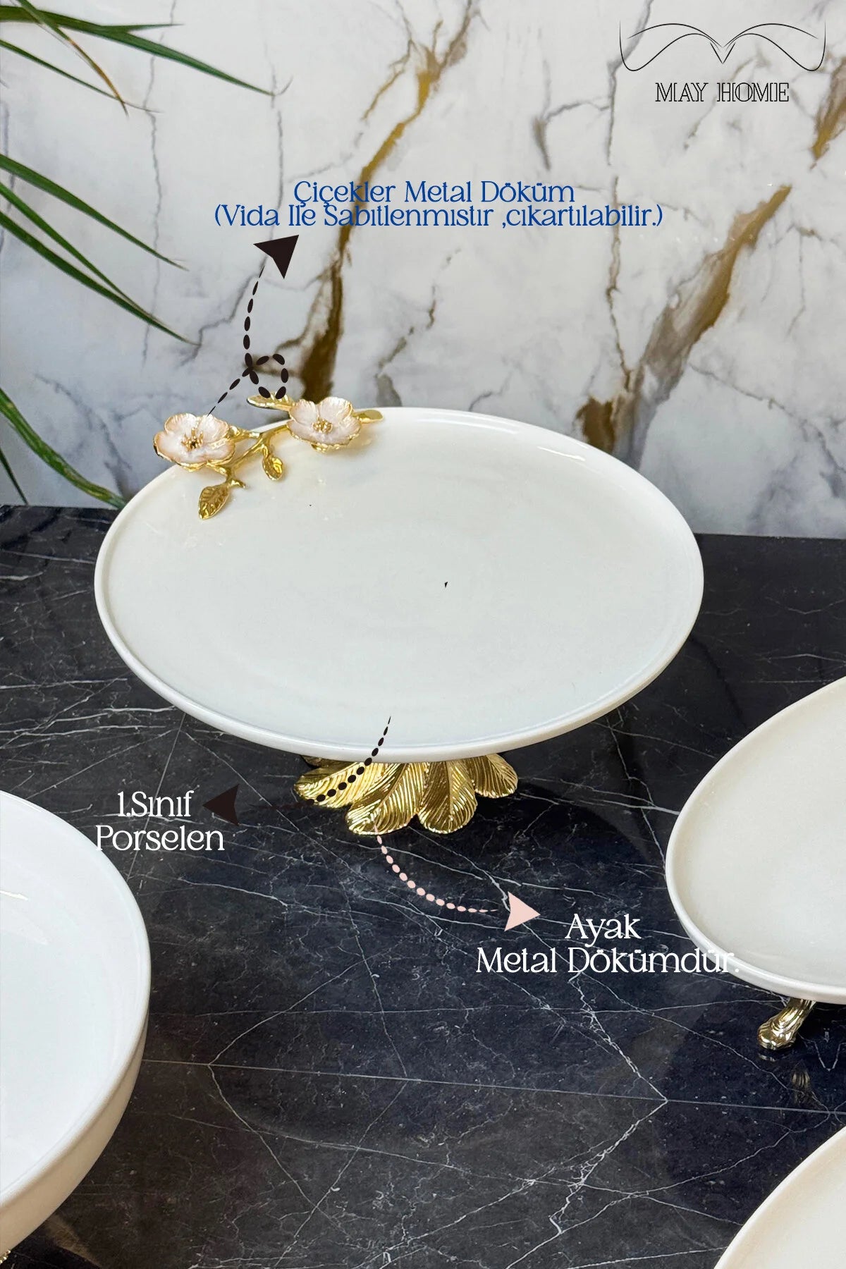 Laleza Kand Ayaklı Pasta Sunum Tabağı & Yuvarlak Porselen Tabak